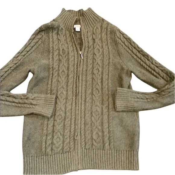 L.L. Bean Olive Green Knit zippered Sweater size small - Picture 1 of 8